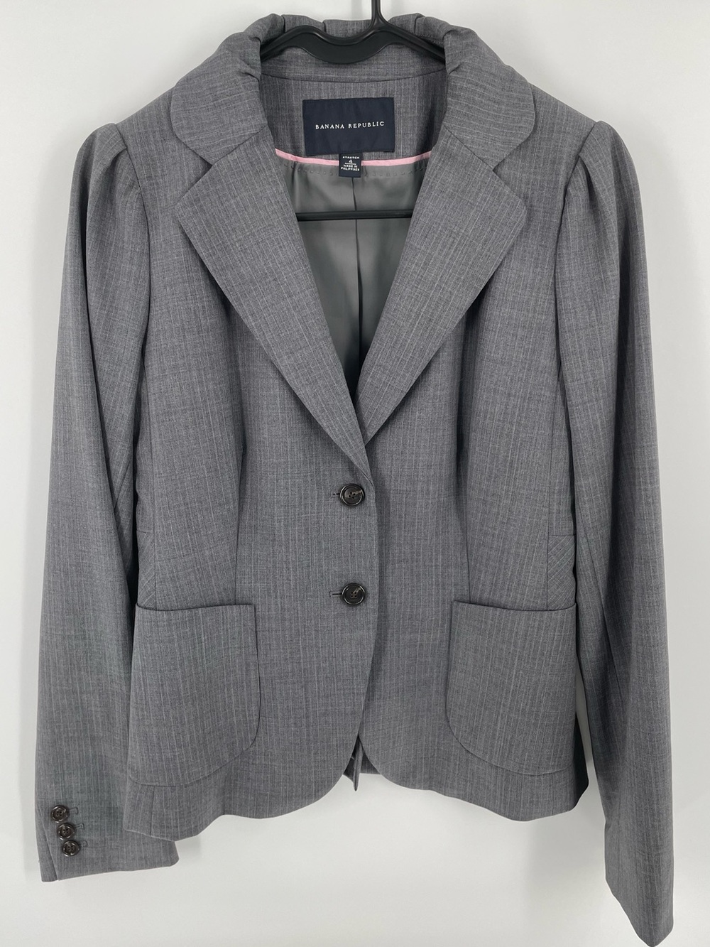 Banana Republic 96% Wool Blend Pinstriped Puff Sleeve Gathered Collar Jacket